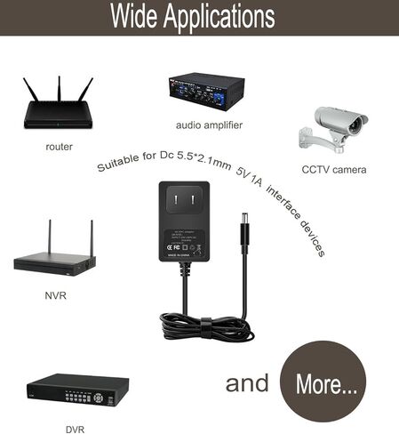 محول إمداد الطاقة 5 فولت 1 أمبير، 5 وات تيار متردد/تيار مستمر 100 فولت-240 فولت 5 فولت 1 أمبير، قابس 5.5 × 2.1 مم و5.5 × 2.5 مم، 3 أقدام in Kuwait