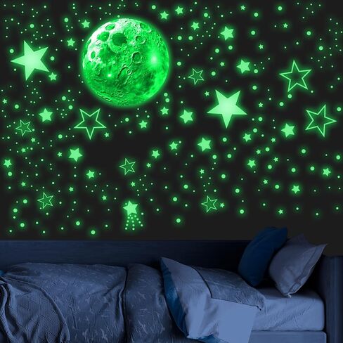 965 PCS Glow in The Dark Stars and Moon for Ceiling, Luminous Stars and Planet Wall Decals, Kids Room Decor, Glowing Galaxy Wall Stickers for Nursery Decorations (Green) in Saudi Arabia