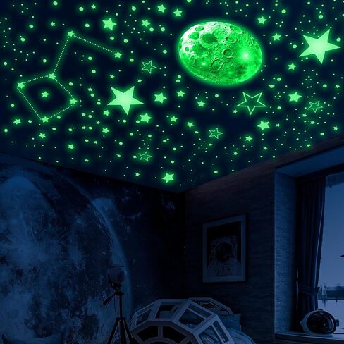 965 PCS Glow in The Dark Stars and Moon for Ceiling, Luminous Stars and Planet Wall Decals, Kids Room Decor, Glowing Galaxy Wall Stickers for Nursery Decorations (Green) in Saudi Arabia