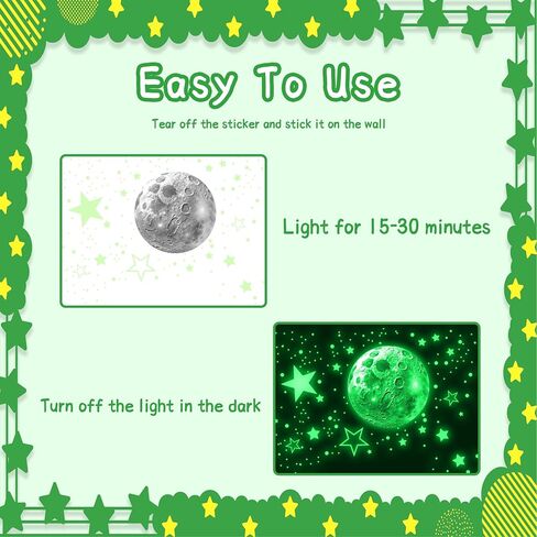 965 PCS Glow in The Dark Stars and Moon for Ceiling, Luminous Stars and Planet Wall Decals, Kids Room Decor, Glowing Galaxy Wall Stickers for Nursery Decorations (Green) in Saudi Arabia