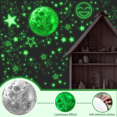 965 PCS Glow in The Dark Stars and Moon for Ceiling, Luminous Stars and Planet Wall Decals, Kids Room Decor, Glowing Galaxy Wall Stickers for Nursery Decorations (Green) in Saudi Arabia