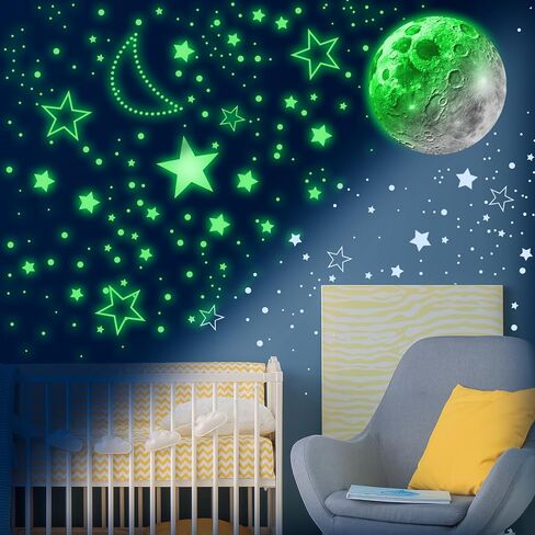 965 PCS Glow in The Dark Stars and Moon for Ceiling, Luminous Stars and Planet Wall Decals, Kids Room Decor, Glowing Galaxy Wall Stickers for Nursery Decorations (Green) in Saudi Arabia