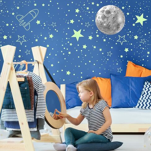 965 PCS Glow in The Dark Stars and Moon for Ceiling, Luminous Stars and Planet Wall Decals, Kids Room Decor, Glowing Galaxy Wall Stickers for Nursery Decorations (Green) in Saudi Arabia