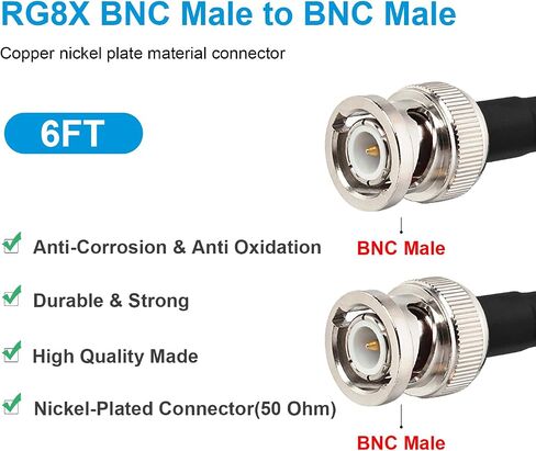 BNC Male to BNC Male Coaxial Cable 50 ohm Ultra Low Loss RG8X Coax Cable BNC Cable for Antenna, RF Radio, Modem, Oscilloscope, Spectrum, Analyzer, Signal Generator (50FT) in Saudi Arabia