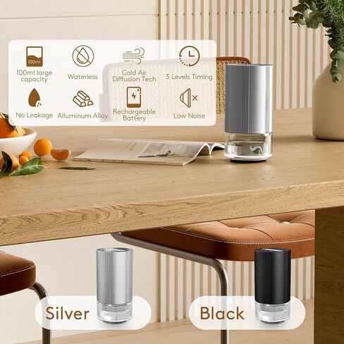 Waterless Diffuser for Essential Oil 100ml Nebulizer Battery Operated,Car Diffuser Super Quiet Cordless, Mini Scent Air Machine Aromatherapy Diffuser 1/2/3H/Continous 3 Mist Level for Home Cars Office in Saudi Arabia