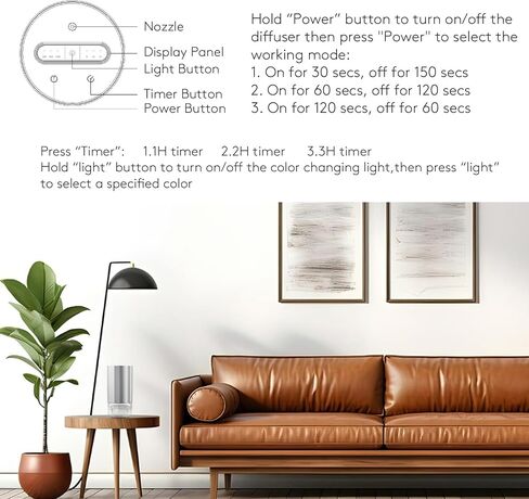 Waterless Diffuser for Essential Oil 100ml Nebulizer Battery Operated,Car Diffuser Super Quiet Cordless, Mini Scent Air Machine Aromatherapy Diffuser 1/2/3H/Continous 3 Mist Level for Home Cars Office in Saudi Arabia