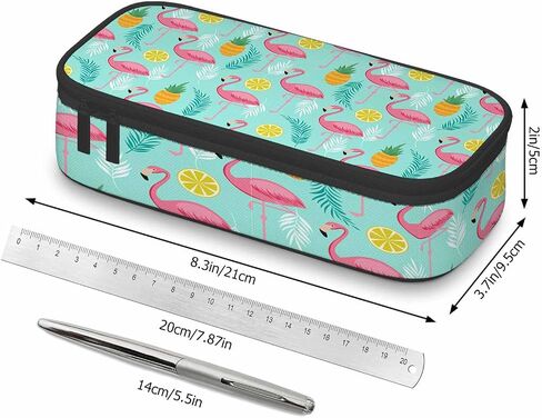 Xuwenz Pink Flamingos Pencil Case Flamingo Exotic Tropical Leaves Pineapples Bird Pencil Bag Pen Markers Pouch Holder Organizer for Boy Girl School Students in Saudi Arabia