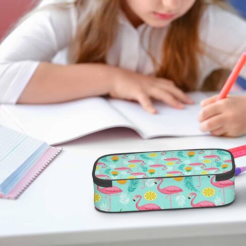 Xuwenz Pink Flamingos Pencil Case Flamingo Exotic Tropical Leaves Pineapples Bird Pencil Bag Pen Markers Pouch Holder Organizer for Boy Girl School Students in Saudi Arabia