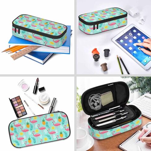 Xuwenz Pink Flamingos Pencil Case Flamingo Exotic Tropical Leaves Pineapples Bird Pencil Bag Pen Markers Pouch Holder Organizer for Boy Girl School Students in Saudi Arabia