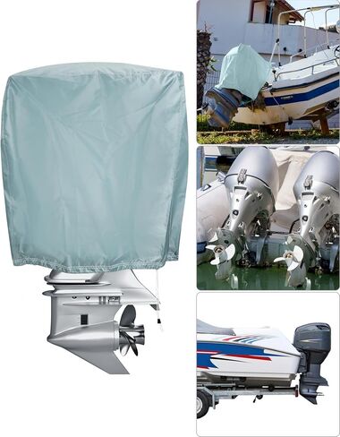QWORK Outboard Motor Cover for Motor 50-115HP, Boat Engine Hood Cover, Heavy Duty 210D Motor Hood Cover, Waterproof Outboard Engine Cover, Grey in Saudi Arabia
