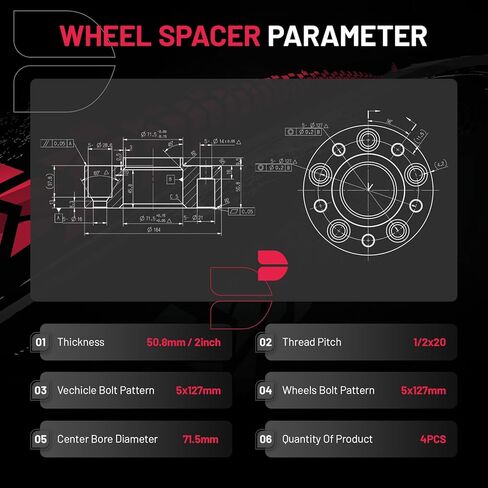BDFHYK 5x127mm Wheel Spacers 2 inch Hubcentric Wheel Spacer Compatible with Ranger Jeep Wrangler JK Grand Cherokee WJ Commander XK,Forged 5 Lug Wheel Adapters 1/2X20 & 71.5 mm Hub Bore, Set of 4 in Saudi Arabia