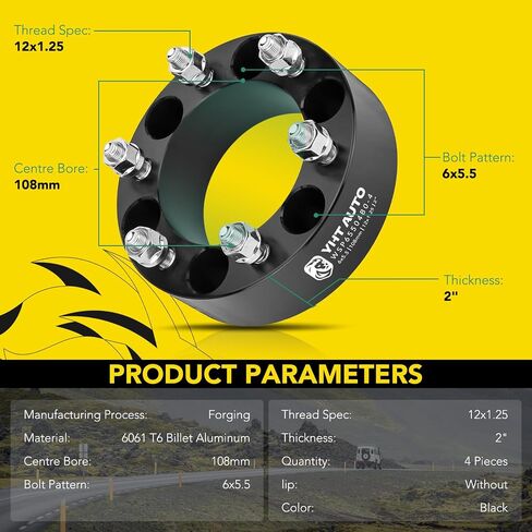 YHTAUTO 6x5.5 Wheel Spacers 2 inch Fits Infiniti, Nissan Models: Frontier, Pathfinder, Titan, Forged 6x139.7mm Tire Spacers 50mm with M12x1.25 Studs 108mm Hub Bore, Not Hubcentric, 2Pcs, Black in Saudi Arabia