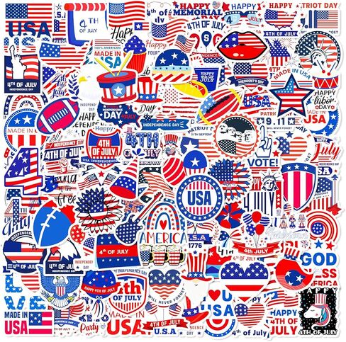 188 ملصقًا وطنيًا لملصقات الرابع من يوليو وشم الولايات المتحدة الأمريكية وملصقات يوم الاستقلال والعلم الأمريكي وملصقات الفينيل لزجاجة مياه الكمبيوتر المحمول (الرابع من يوليو) in Kuwait