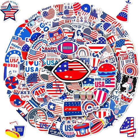 188 ملصقًا وطنيًا لملصقات الرابع من يوليو وشم الولايات المتحدة الأمريكية وملصقات يوم الاستقلال والعلم الأمريكي وملصقات الفينيل لزجاجة مياه الكمبيوتر المحمول (الرابع من يوليو) in Kuwait