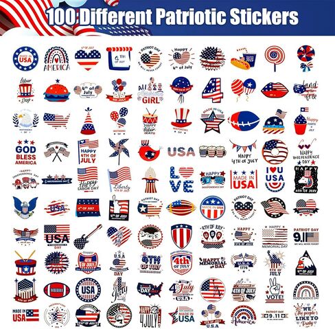188 ملصقًا وطنيًا لملصقات الرابع من يوليو وشم الولايات المتحدة الأمريكية وملصقات يوم الاستقلال والعلم الأمريكي وملصقات الفينيل لزجاجة مياه الكمبيوتر المحمول (الرابع من يوليو) in Kuwait