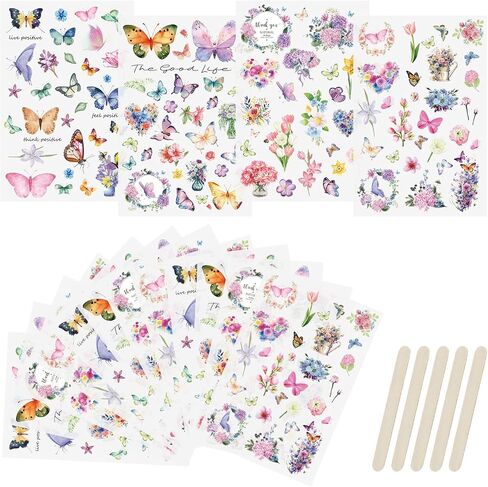 WANDIC 16 Sheets Rub On Transfer Sticker, Butterflies DIY Transfer Decals Waterproof Flowers Scrapbook Stickers for Card Making Greeting Cards Gift Wrapping Home Decoration,4 * 6in in Kuwait