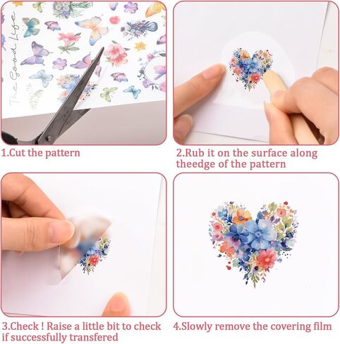 WANDIC 16 Sheets Rub On Transfer Sticker, Butterflies DIY Transfer Decals Waterproof Flowers Scrapbook Stickers for Card Making Greeting Cards Gift Wrapping Home Decoration,4 * 6in in Kuwait