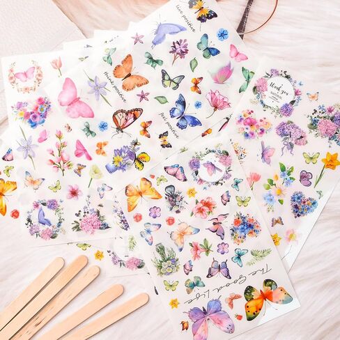 WANDIC 16 Sheets Rub On Transfer Sticker, Butterflies DIY Transfer Decals Waterproof Flowers Scrapbook Stickers for Card Making Greeting Cards Gift Wrapping Home Decoration,4 * 6in in Kuwait