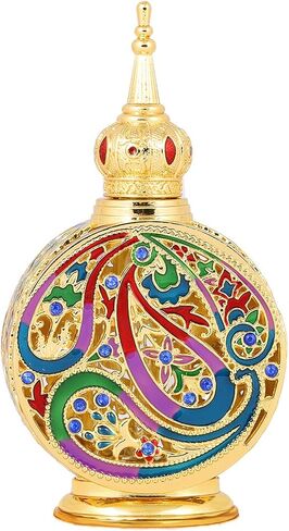 Vintage 18ml Empty Refillable Egyptian Style Enameled Metal and Glass Perfume Bottle in Saudi Arabia