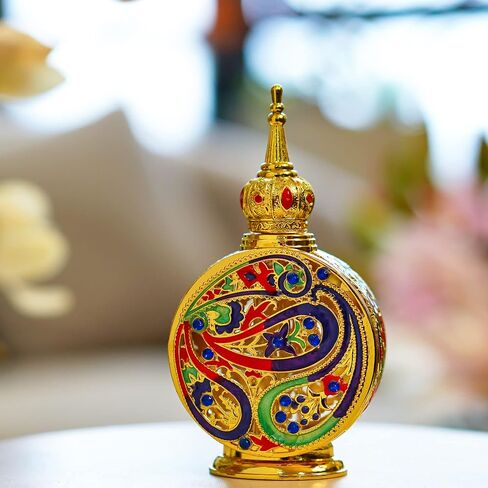 Vintage 18ml Empty Refillable Egyptian Style Enameled Metal and Glass Perfume Bottle in Saudi Arabia