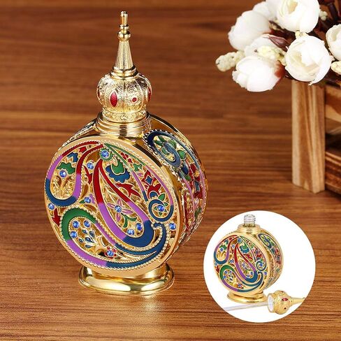 Vintage 18ml Empty Refillable Egyptian Style Enameled Metal and Glass Perfume Bottle in Saudi Arabia