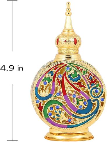 Vintage 18ml Empty Refillable Egyptian Style Enameled Metal and Glass Perfume Bottle in Saudi Arabia