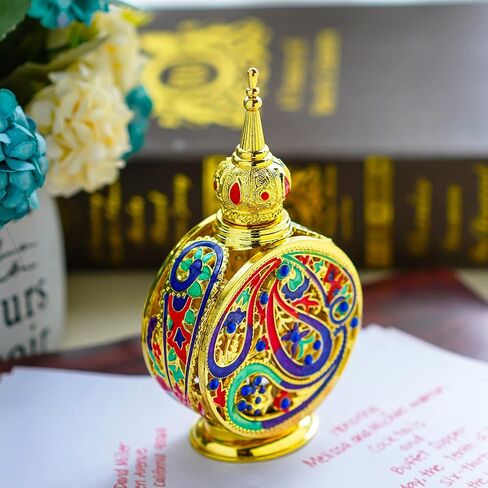 Vintage 18ml Empty Refillable Egyptian Style Enameled Metal and Glass Perfume Bottle in Saudi Arabia