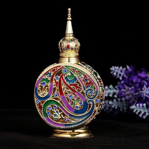 Vintage 18ml Empty Refillable Egyptian Style Enameled Metal and Glass Perfume Bottle in Saudi Arabia