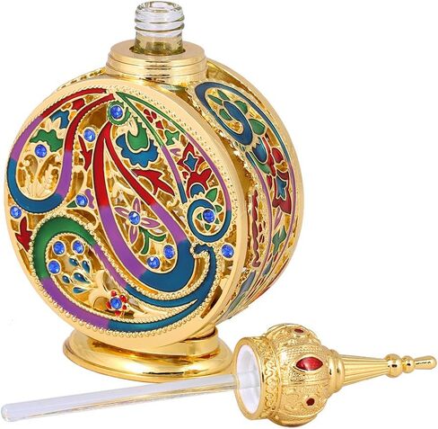 Vintage 18ml Empty Refillable Egyptian Style Enameled Metal and Glass Perfume Bottle in Saudi Arabia