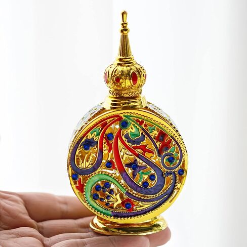Vintage 18ml Empty Refillable Egyptian Style Enameled Metal and Glass Perfume Bottle in Saudi Arabia