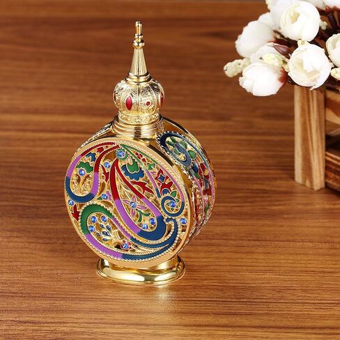 Vintage 18ml Empty Refillable Egyptian Style Enameled Metal and Glass Perfume Bottle in Saudi Arabia