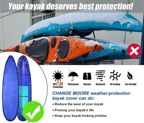CHANGE MOORE Waterproof Kayak Cover with Shoulder Strap for Outdoor, Paddle Board Cover with 5 Straps for Strong Wind, Dust and UV Protection, Canoe Cover for Fishing Boat 11.8-13FT Black in Saudi Arabia