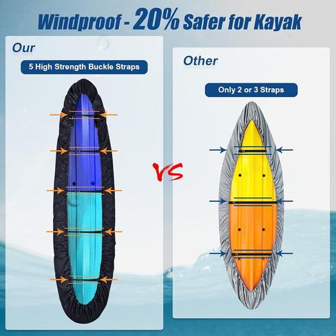 CHANGE MOORE Waterproof Kayak Cover with Shoulder Strap for Outdoor, Paddle Board Cover with 5 Straps for Strong Wind, Dust and UV Protection, Canoe Cover for Fishing Boat 11.8-13FT Black in Saudi Arabia