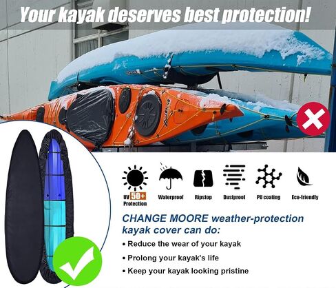 CHANGE MOORE Waterproof Kayak Cover with Shoulder Strap for Outdoor, Paddle Board Cover with 5 Straps for Strong Wind, Dust and UV Protection, Canoe Cover for Fishing Boat 11.8-13FT Black in Saudi Arabia