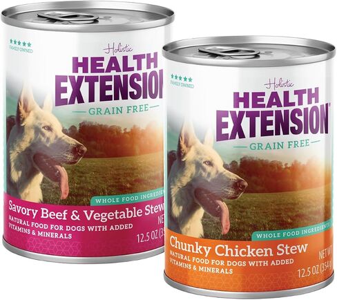 Health Extension Variety Pack of Wet Dog Food Chunky Chicken Stew Canned and Savory Beef & Vegetable Stew Canned - 12.5 Oz / 374g Each, Gluten & Grain-Free, Added Vitamins & Mineral in Kuwait