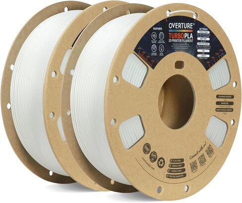 OVERTURE Turbo PLA Filament 1.75mm Rapid PLA Filament High Speed ​​600mm/s، بكرة من الورق المقوى 2 كجم (4.4 رطل)، دقة الأبعاد +/- 0.02 مم، تناسب معظم طابعات FDM (أبيض جص، عبوتان) in Saudi Arabia