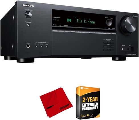 حزمة استقبال AV معتمدة من Onkyo TX-NR6100 ذات 7.2 قناة THX مع حزمة حماية محسنة CPS لمدة عامين وقطعة قماش تنظيف من الألياف الدقيقة مقاس 6 × 6 بوصات in Kuwait