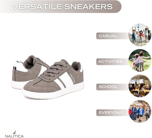 Nautica Boys Girls Casual Fashion Shoes – Comfortable Soccer Classic Walking Tennis Sneakers for Kids – Breathable, Lightweight & Flexible (Lace Up/Bungee) in Kuwait