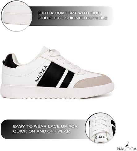 Nautica Boys Girls Casual Fashion Shoes – Comfortable Soccer Classic Walking Tennis Sneakers for Kids – Breathable, Lightweight & Flexible (Lace Up/Bungee) in Kuwait