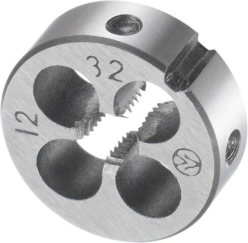 CoCud Round Thread Repair Die, 12-32 UNF Die 20mm OD, Alloy Tool Steel Cylindrical Pipe Threading Tool with 4 Chip Holes - (Applications: for Threading Repairing) in Saudi Arabia
