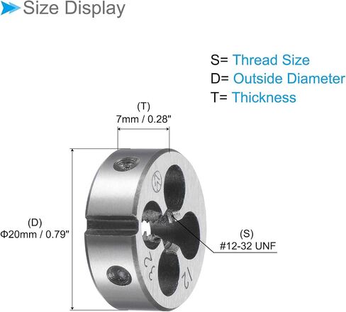 CoCud Round Thread Repair Die, 12-32 UNF Die 20mm OD, Alloy Tool Steel Cylindrical Pipe Threading Tool with 4 Chip Holes - (Applications: for Threading Repairing) in Saudi Arabia