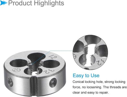 CoCud Round Thread Repair Die, 12-32 UNF Die 20mm OD, Alloy Tool Steel Cylindrical Pipe Threading Tool with 4 Chip Holes - (Applications: for Threading Repairing) in Saudi Arabia