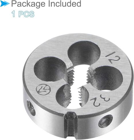 CoCud Round Thread Repair Die, 12-32 UNF Die 20mm OD, Alloy Tool Steel Cylindrical Pipe Threading Tool with 4 Chip Holes - (Applications: for Threading Repairing) in Saudi Arabia
