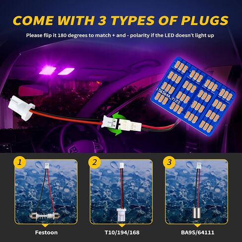 ملحقات مصابيح LED الداخلية للسيارة مع 194 168 T10 / BA9S / DE3175 6418 211-2 578 محولات فسطون، مصابيح لوحة 48-SMD لأضواء لوحة الترخيص لخريطة القبة وباب السيارة (أرجواني) in Kuwait