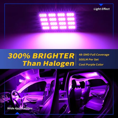 ملحقات مصابيح LED الداخلية للسيارة مع 194 168 T10 / BA9S / DE3175 6418 211-2 578 محولات فسطون، مصابيح لوحة 48-SMD لأضواء لوحة الترخيص لخريطة القبة وباب السيارة (أرجواني) in Kuwait