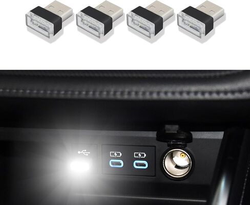 HEVLE 4 قطع USB LED مصباح جو داخلي للسيارة، مصابيح LED داخلية للسيارة، مصابيح USB صغيرة عالمية لتزيين السيارة، ضوء ليلي لتزيين USB لمعظم السيارات (أزرق) in Kuwait