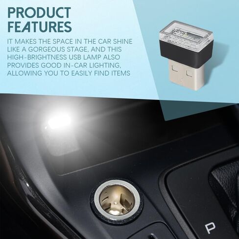 HEVLE 4 قطع USB LED مصباح جو داخلي للسيارة، مصابيح LED داخلية للسيارة، مصابيح USB صغيرة عالمية لتزيين السيارة، ضوء ليلي لتزيين USB لمعظم السيارات (أزرق) in Kuwait