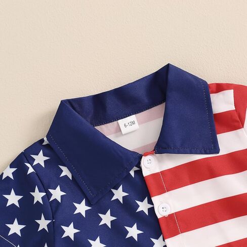 Gueuusu طفل رضيع 4th من يوليو ملابس قصيرة الأكمام زر حتى قميص مجموعة تي شيرتات قصيرة للأطفال العلم الأمريكي الزي شهم الملابس in Kuwait