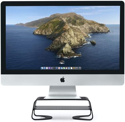 حامل شاشة Twelve South Curve Riser | حامل سطح مكتب مريح مع رف تخزين لجهاز iMac والشاشات، أسود مطفي in Kuwait