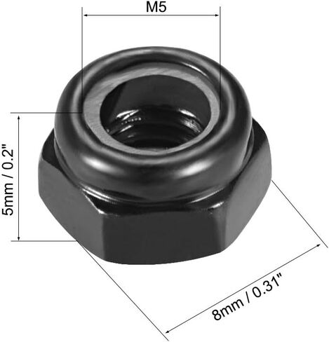 Awclub M2 x 0.4mm Nylon Insert Hex Lock Nuts, Carbon Steel Black Zinc Plated, Pack of 50 in Kuwait
